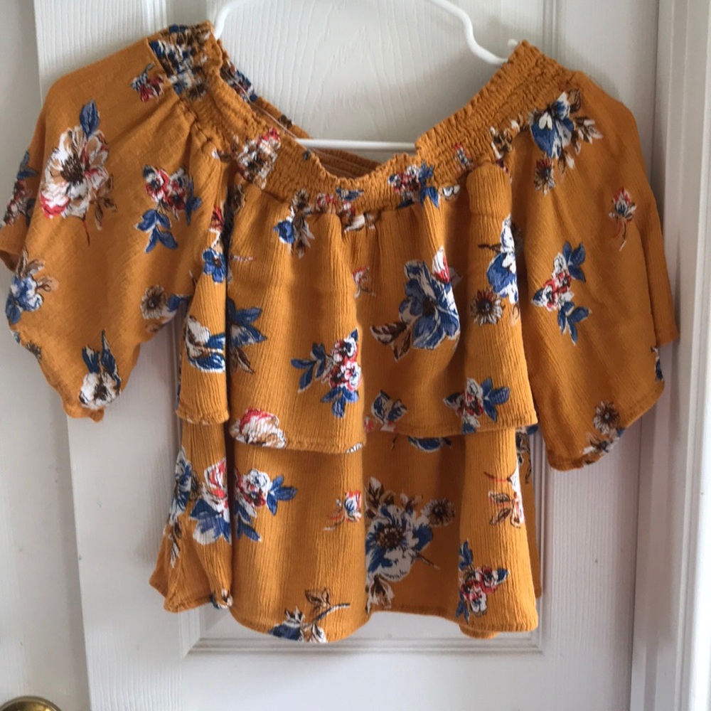 Mustard/ floral off the shoulder top